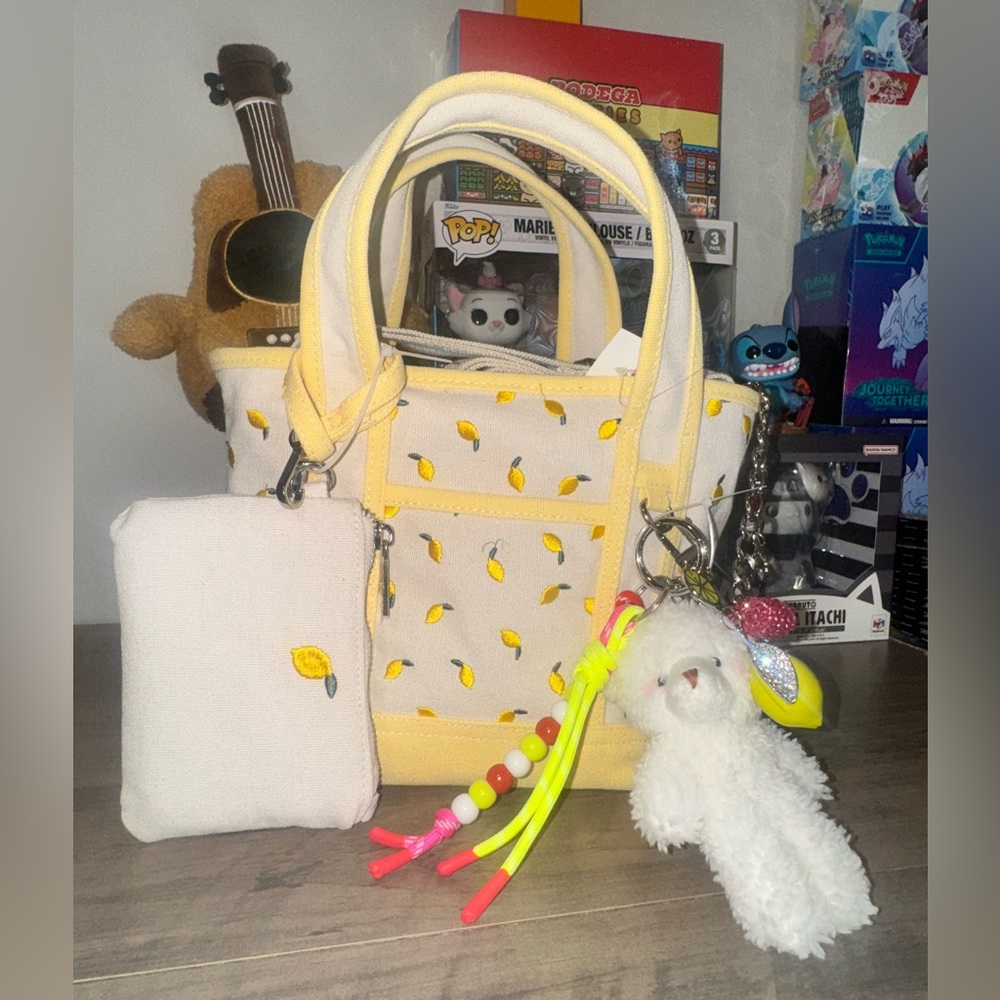 Madden Girl LEMON Mini Tote Crossbody Bag with Charms and Keychain NWT